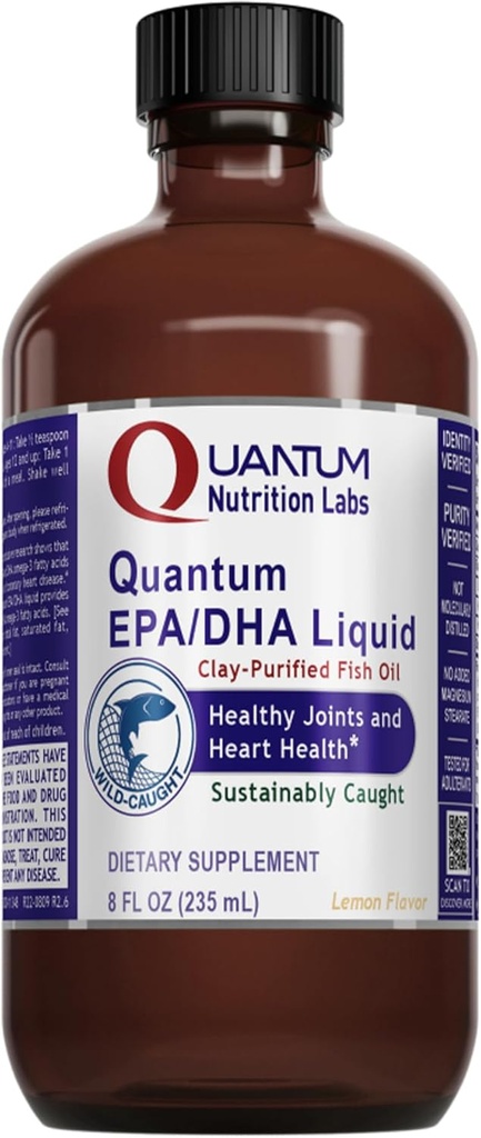 Quantum Nutrition Labs EPA / DHA Liquid - Omega 3 óleo de peixe líquido, Omega 3 líquido suplemento de óleo de peixe para adultos, Joint, Heart, & Brain Health Support - 8 Fl Oz garrafa