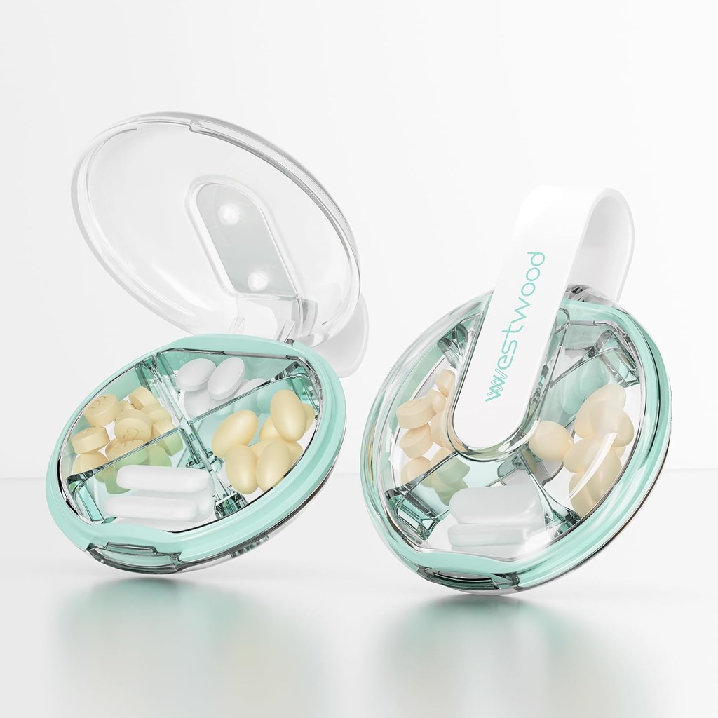 Caixa de pílulas pequena, caixa de pílulas bonito para bolsa e bolso, 4 Compartimento Removível Titular de pílulas, Portátil Organizador de pílulas viagem para vitaminas, Suplementos, Óleos de peixe (verde)