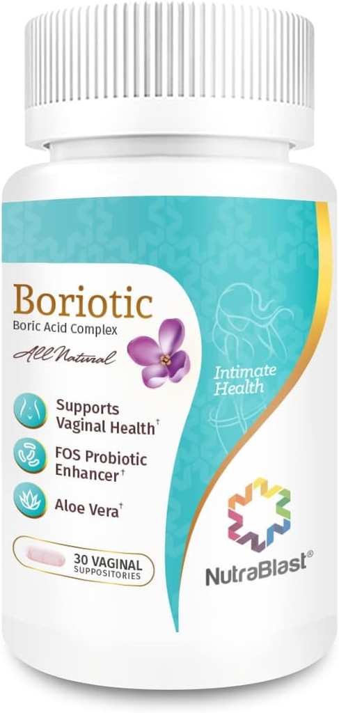NutraBlast Ácido Bórico Supositórios Vaginais Complexos w/Aloe Vera & FOS Enhancer Prebiótico