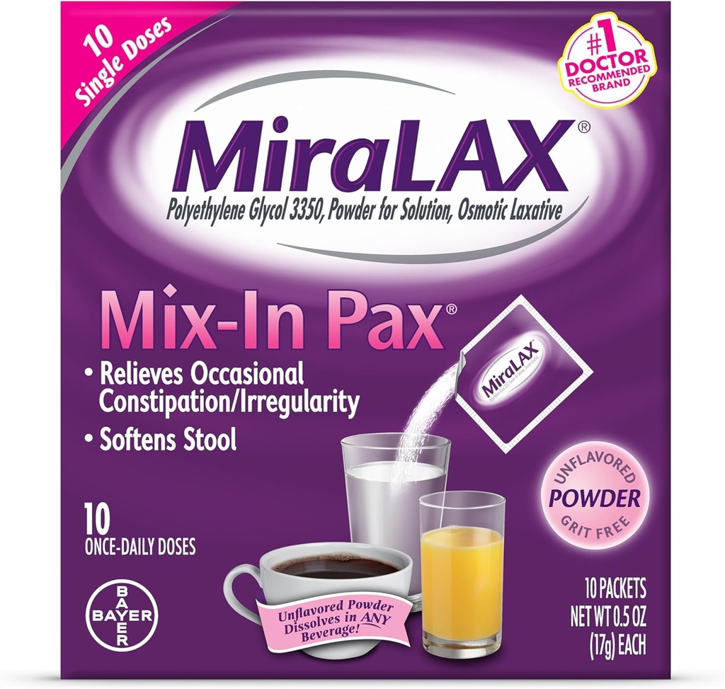 Pacotes de pó Laxativo MiraLAX 10.0 ea. (Quantidade de 5)
