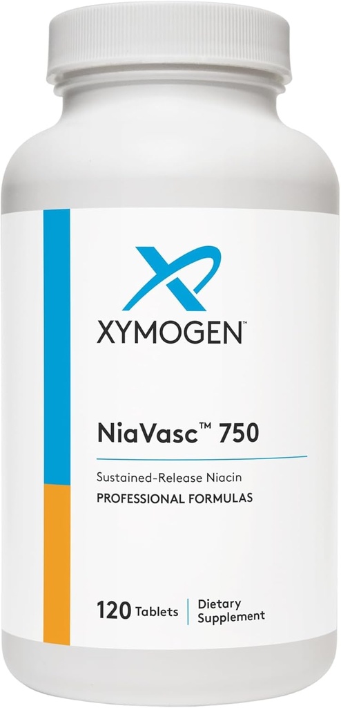XYMOGEN NiaVasc 750 - Niacina de liberação sustentada para um efeito de flushing menor - Suporta a manutenção de lípidos sanguíneos saudáveis (120 comprimidos de liberação de tempo)