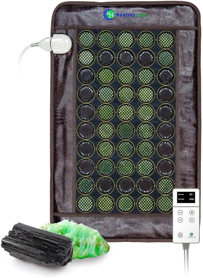 HealthyLine Far Infrared Heating Pad for Back, Neck, Shoulder & Muscle Pain Alief - esteira elétrica ponderada com Jade & Tourmaline Stones, Aterramento - tamanho médio 32 x 20 em