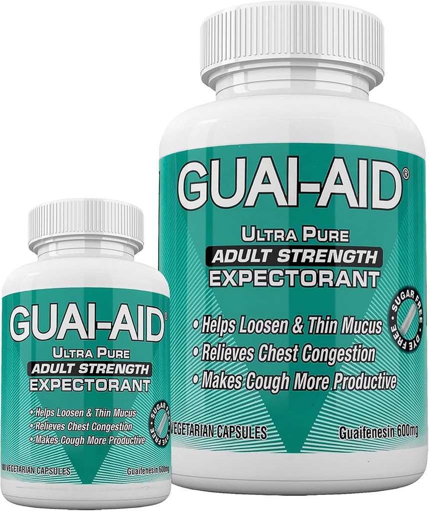 524 600mg Ultra- Pure Guaifenesin Veg. Cápsulas (Inclui 24 Tamanho Garrafa de Viagem)