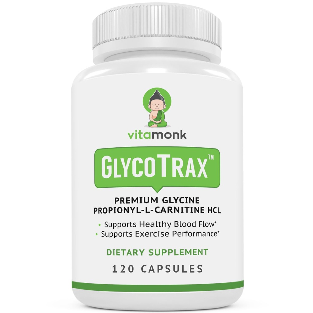 VitaMonk GlycoTraxTM GPLC Garrafa Extra Grande - 120 Cápsulas de Alta Absorção Glicina Propionil-L-Carnitina sem Preenchimentos Artificiais - Propionil L Suplemento Carnitina