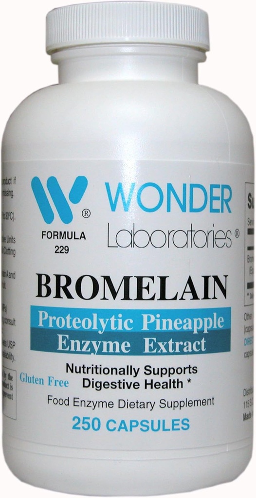 Wonder Labs Bromelain 2000 150mg, Proteolítico Abacaxi Enzima Extrato, Nutricionalmente Suporta Saúde Digestiva - 250 Cápsulas