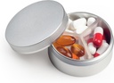 Pequeno caso de comprimidos 3 Compartimentos, Caixa de comprimidos portátil redonda de metal, Organizador de pílulas de viagem impermeável, Pocket Purse Medicine Vitamina Holder EDC Container (Prata)