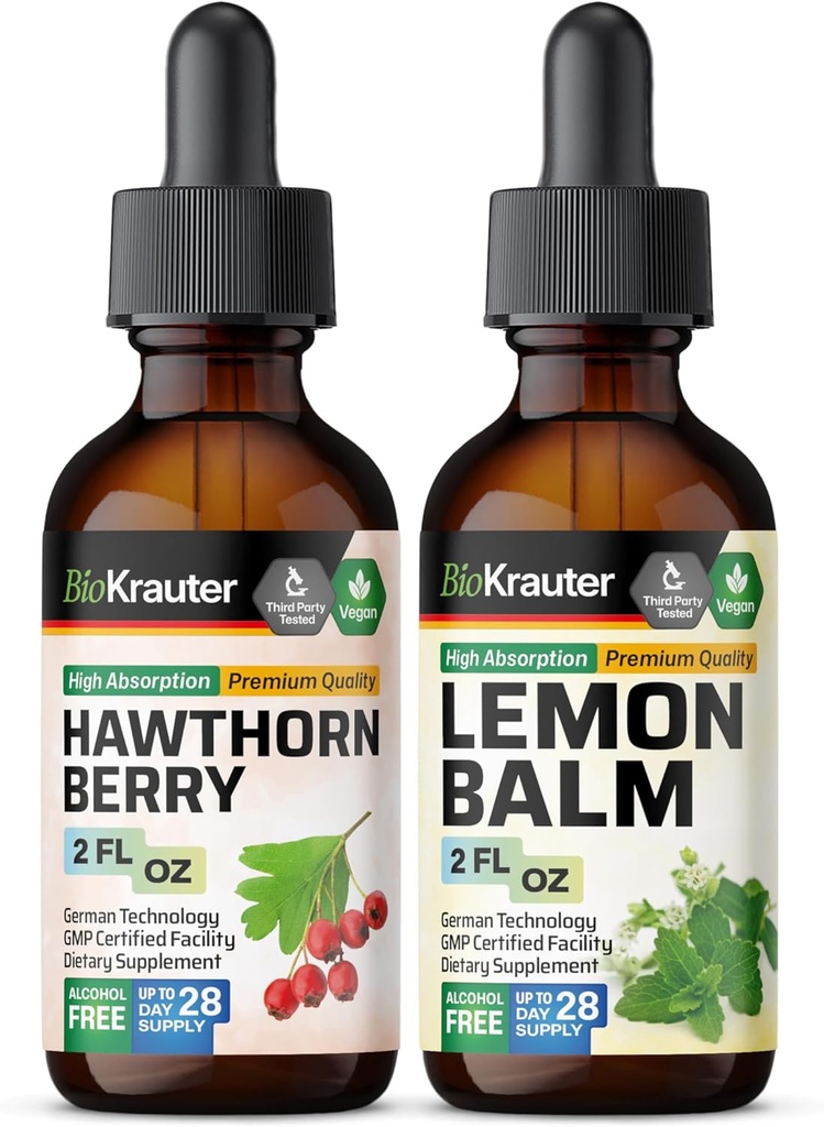 BIO KRAUTER Hawthorn Tintura 2 Fl. Oz. & Lemon Balm Tintura 2 Fl. Oz.