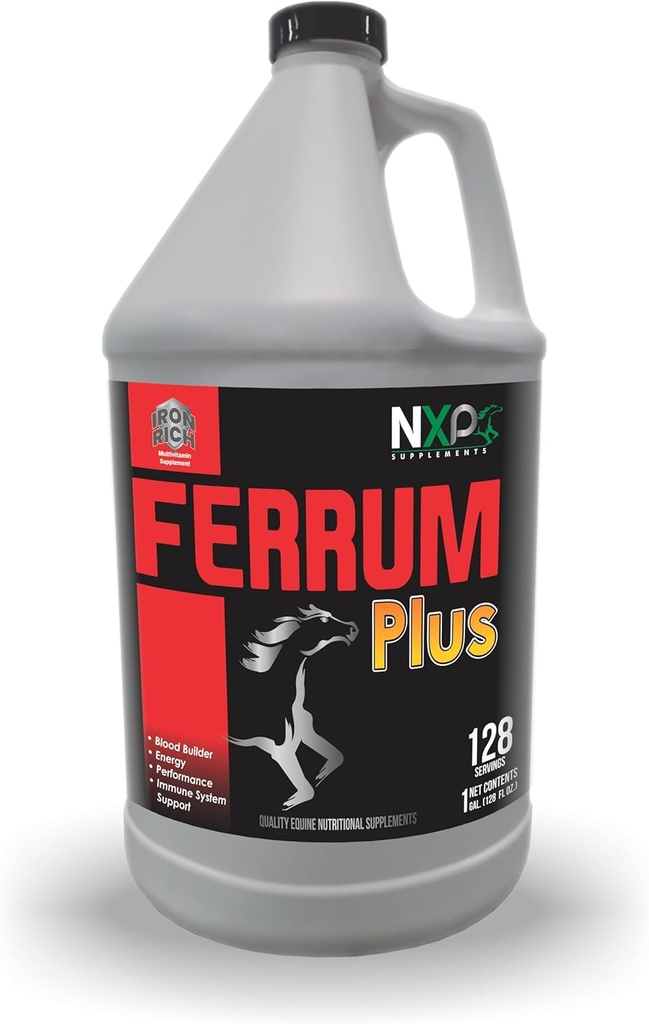 Ferrum Plus - Suporte de sangue rico em ferro Desempenho energético Immune System Support Performance Supplement for Horses by NXP Supplements - 1 Gallon (128 onças)