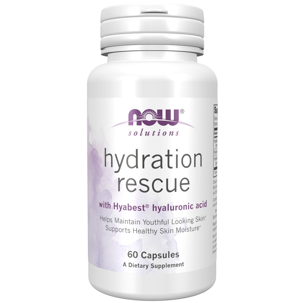 NOW Foods Solutions, Hydration Rescue com ácido hialurônico Hyabest®, Ajuda a manter a pele de aparência jovem*, Suporta uma pele saudável*, 60 cápsulas de Veg