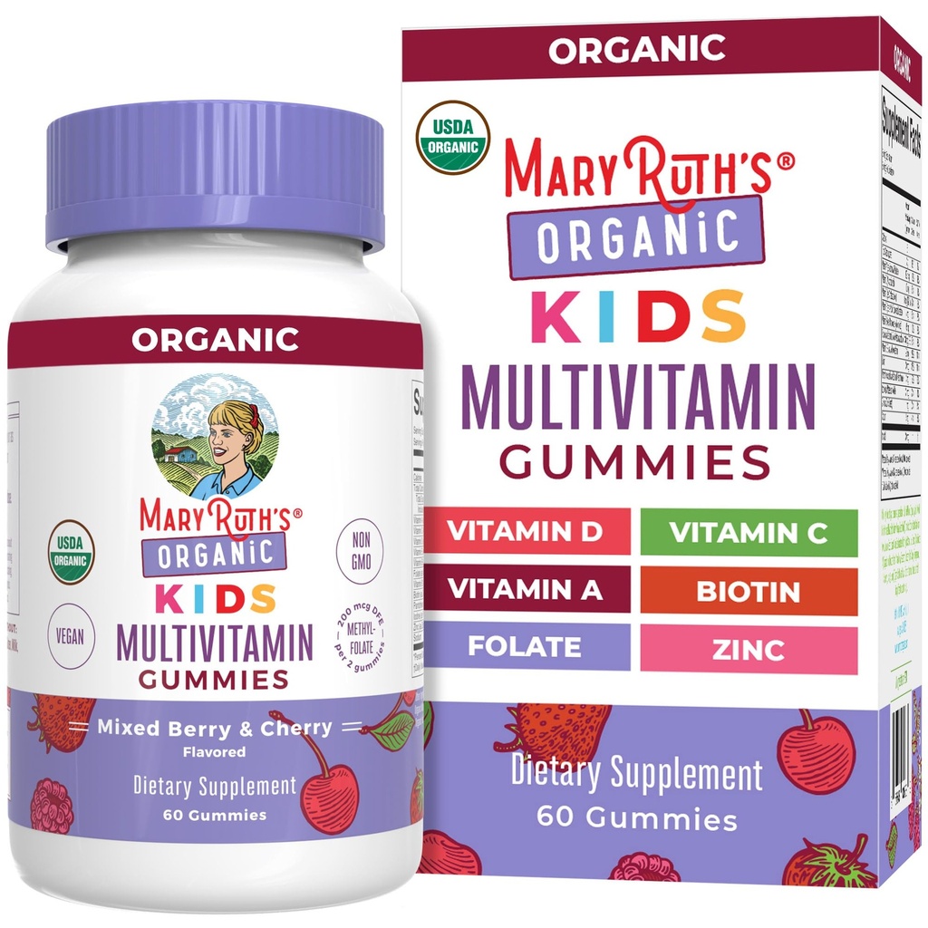 MaryRuth Orgânicos Crianças Vitaminas ; Multi 1 Mês Abastecimento ; Gummies multivitamínicos para idades 4+ ; Multivitamínicos para crianças ; Vegan ; Apenas 2 chicletes por dia