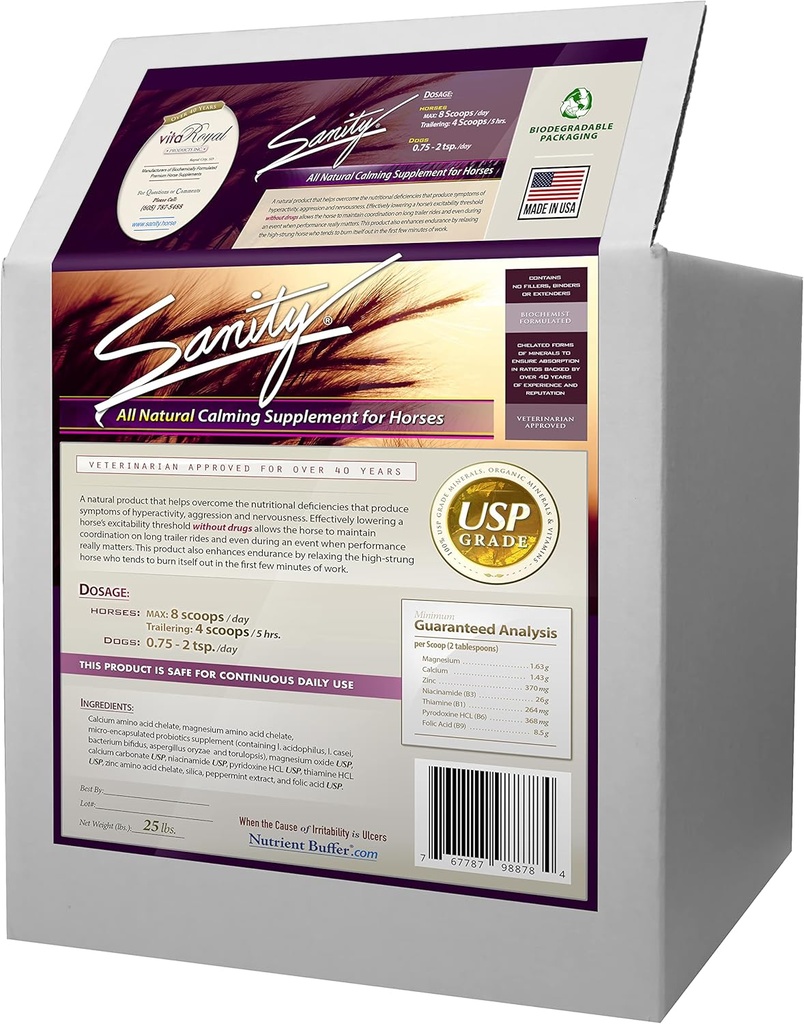 Sanidade - Equino Behavioral Calming Focus Supplement for Horses - Magnésio, Cálcio, Zinco, B Vitaminas, Aminoácidos, Probióticos, Tiamina, Ácido Fólico, Niacina, Menta e Mais