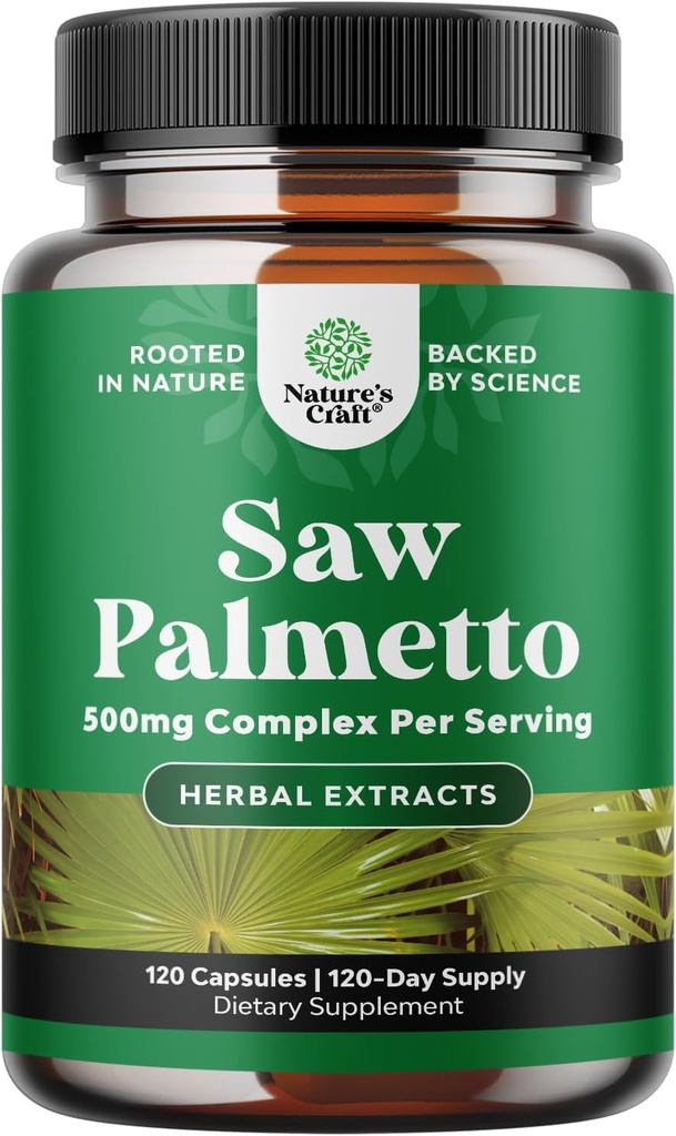 Naturezas Craft extra força serra Palmetto Extract - Advanced Saw Palmetto para a saúde do cabelo feminino e masculino e apoio urinário com plantas Sterols & Flavonoids - Potent Herbal Suplemento 120 Cápsulas