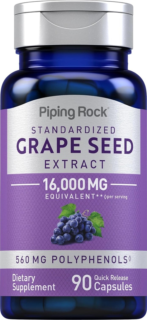 Piping Rock Grape Seed Extract Cápsulas de Extrair 16.000mg de 90 comprimidos de Vitis Vinifera Supplement