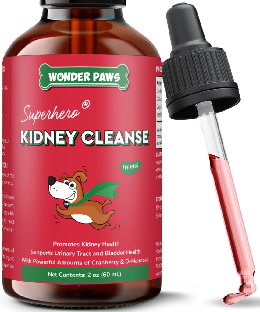 Wonder Paws Premium Suporte renal para cães – Suplemento de cranberry para cães – Tratamento de ITU cão – Suporta Bladder, Detox, Urinário e Saúde do Rim – Suplemento de rim líquido para cães 2 oz (60 ml)