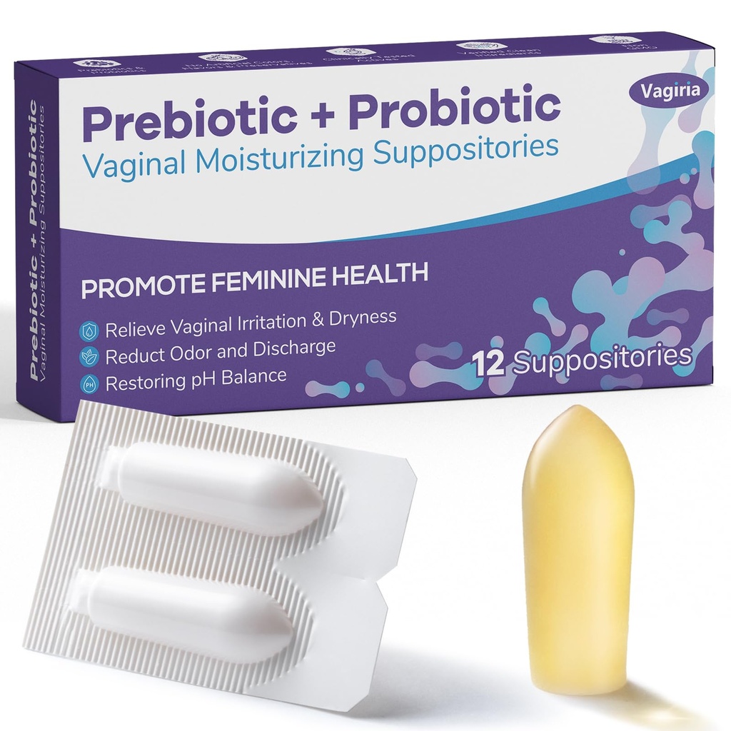 Supositórios de Probiótico Vaginal, Prebiótico Infundido com Ácido Hialurônico, Tea Tree, e Vitamina C&E, pH Balance Support Fórmula Combate a Secura, Odor e Desconforto, Restaurar a Saúde Feminina (12 Condes)