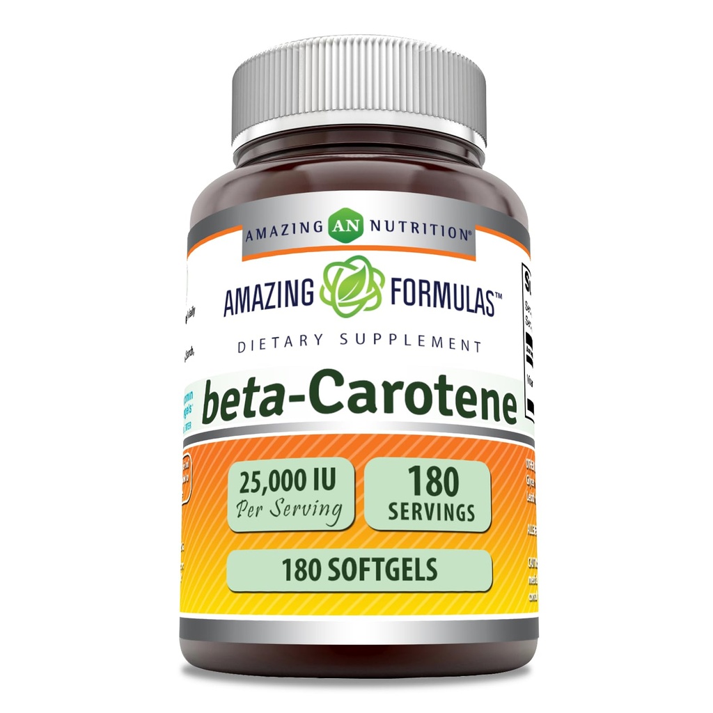 Fórmulas surpreendentes Beta-Caroteno Suplemento 25000 UI por serviço   , 180 Softgels , não-GMO , sem glúten , , Made in USA