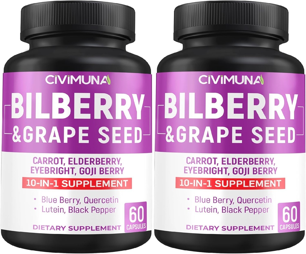Cápsulas de Bilberry com Bilberry, Sementes de uva, Cenoura, Elderberry e Mais - 120 Cápsulas forr 4 Meses Abastecimento (Pacote de 2)