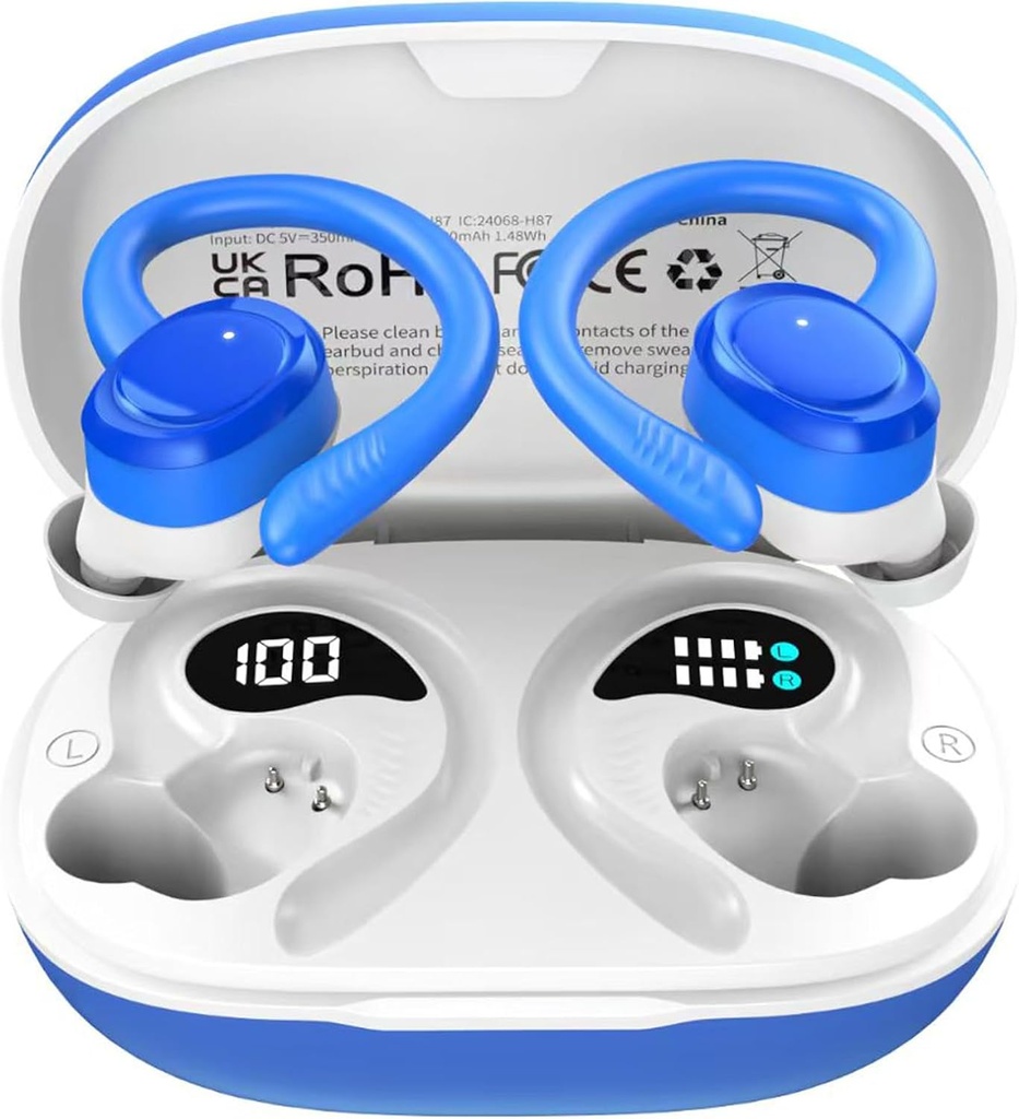 Earbud sem fio Bluetooth Ear Buds, LED Display IPX7 impermeável