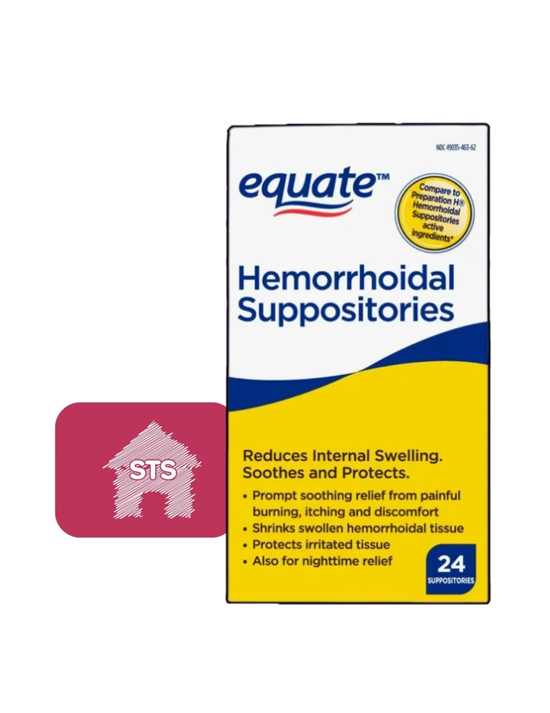 Equação de Supositórios Hemorroidais, Alívio de Queimadura, Coceira e Desconforto de Hemorroidas, 24 Count (Pacote de 1) + STS Sticker.