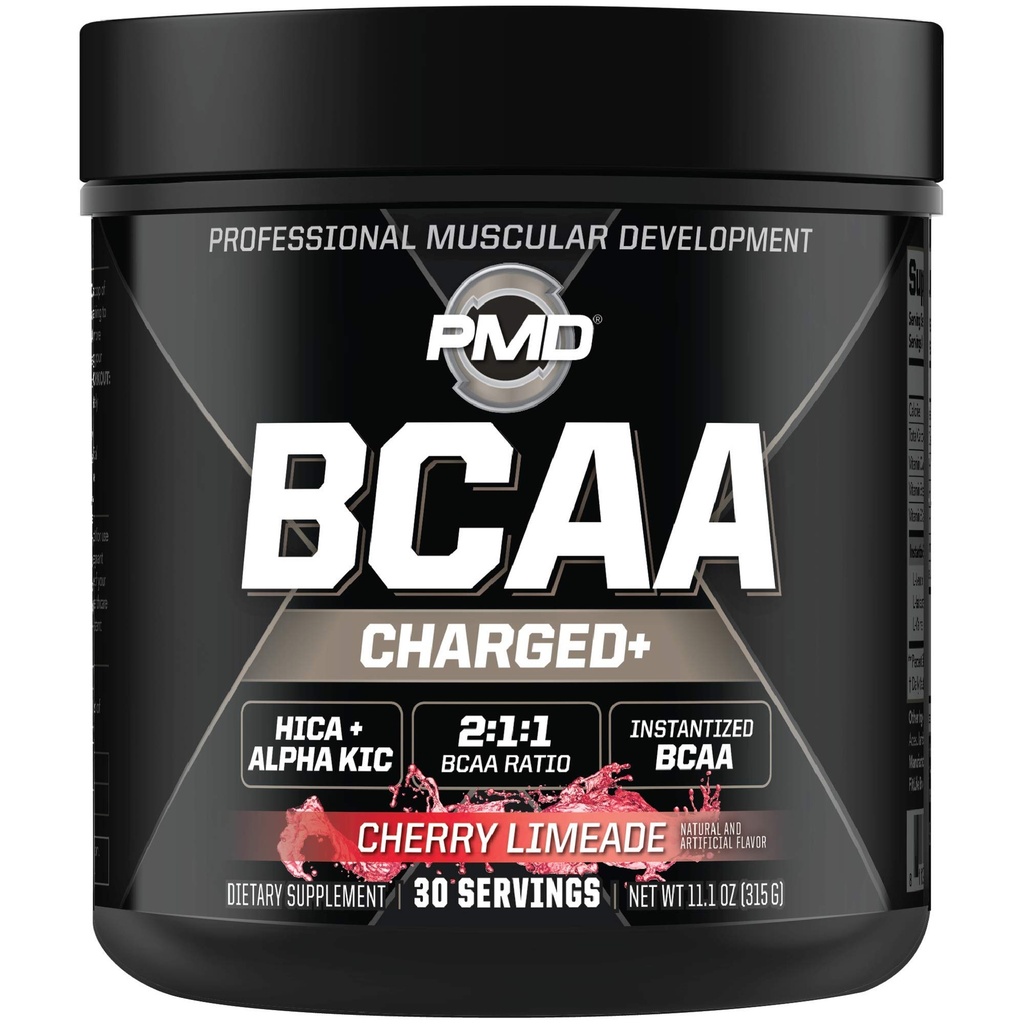PMD Sports BCAA Charged Delicious Amino Acid Drink Mix for Performance, Recovery, Endurance and Hydration - Aumente a função muscular para treino e energia diária – Cereja Limeade (30 Servões)