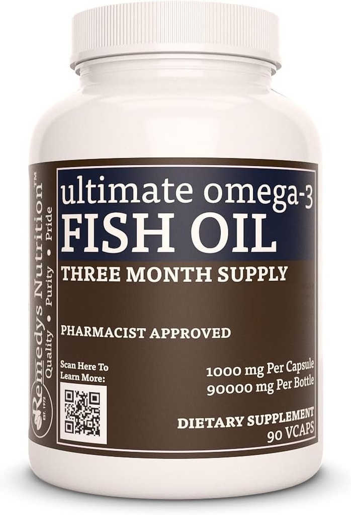 Nutrição da Remedy Ultimate Omega-3 Fish Oil .. 1.000 mg, 90 Softgels Suplemento dietético .. 3 Mês de fornecimento .
