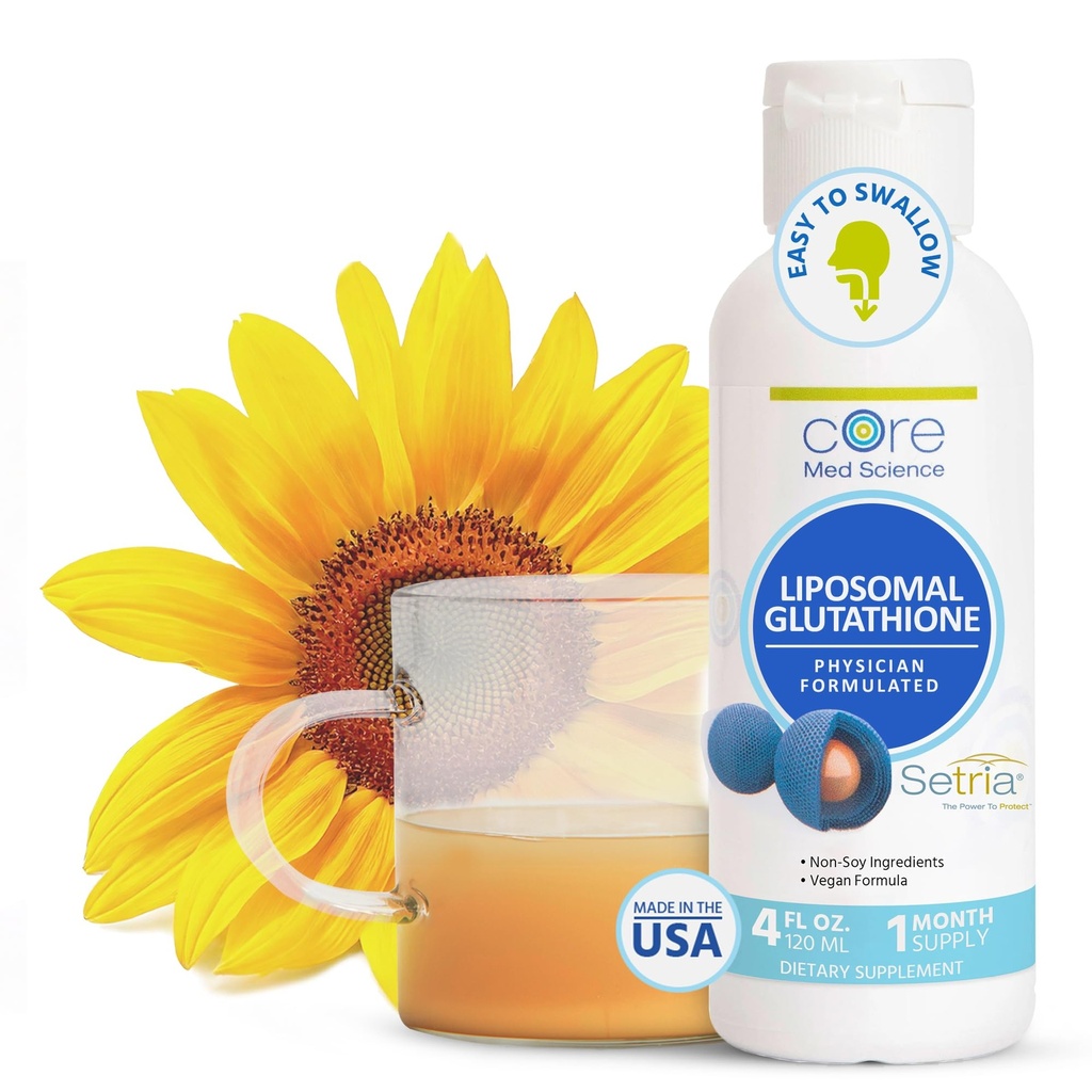 Núcleo de Ciência Med Glutationa lipossomal Suplemento Líquido (500mg, 4 Fl Oz) - Setria Pura Reduzida com Complexo Fosfolipídio - Suplemento Antioxidante para Energia, Saúde do Cérebro, Pele e Saúde do Fígado