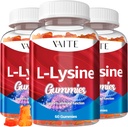 L-Lysine 1000mg chicletes - Suporta a pele, Lip, Vegan, Glúten livre, 60 Lisina mastigável para adultos, Vitaminas Tissue Health & Imune System, Amino Acid Vitamina Suplemento e suplementos complexos (3 Pack)