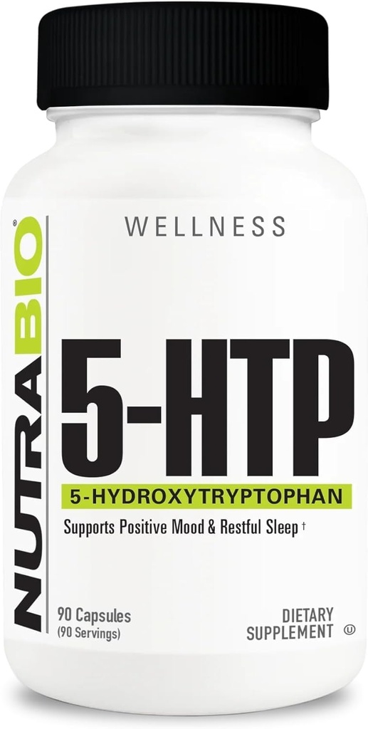 NutraBio 5-HTP Suplemento, 200mg Cápsulas- Pode ajudar a apoiar e promover sono saudável e sustentado, 90 Cápsulas Vegetais