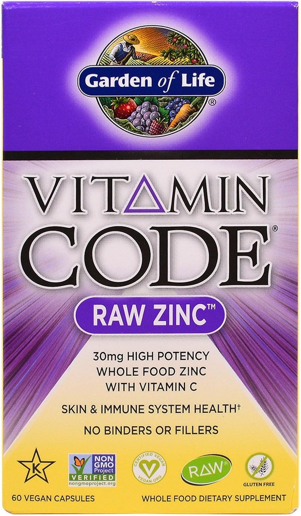 Jardim da Vida, Código Vitamina, Zinco cru, 60 bonés vegetarianos