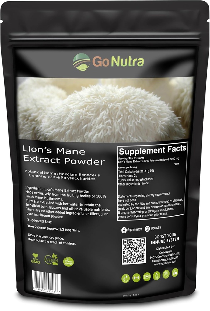Ir Nutra - Pó de Mana de Leão, Potente 10:1 Pó de Cogumelo de Mana de Leão com 30% de polissacarídeos, Extrato de Mana de Leão Puro para chá, suco, água e mais, Não-GMO, Vegan, 8 onças