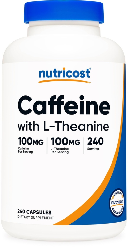 Cafeína de nutricosto com L-teanina, 100mg de cada, 240 Cápsulas, 240 Servings - Não-GMO e Glúten Grátis