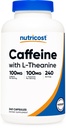 Cafeína de nutricosto com L-teanina, 100mg de cada, 240 Cápsulas, 240 Servings - Não-GMO e Glúten Grátis