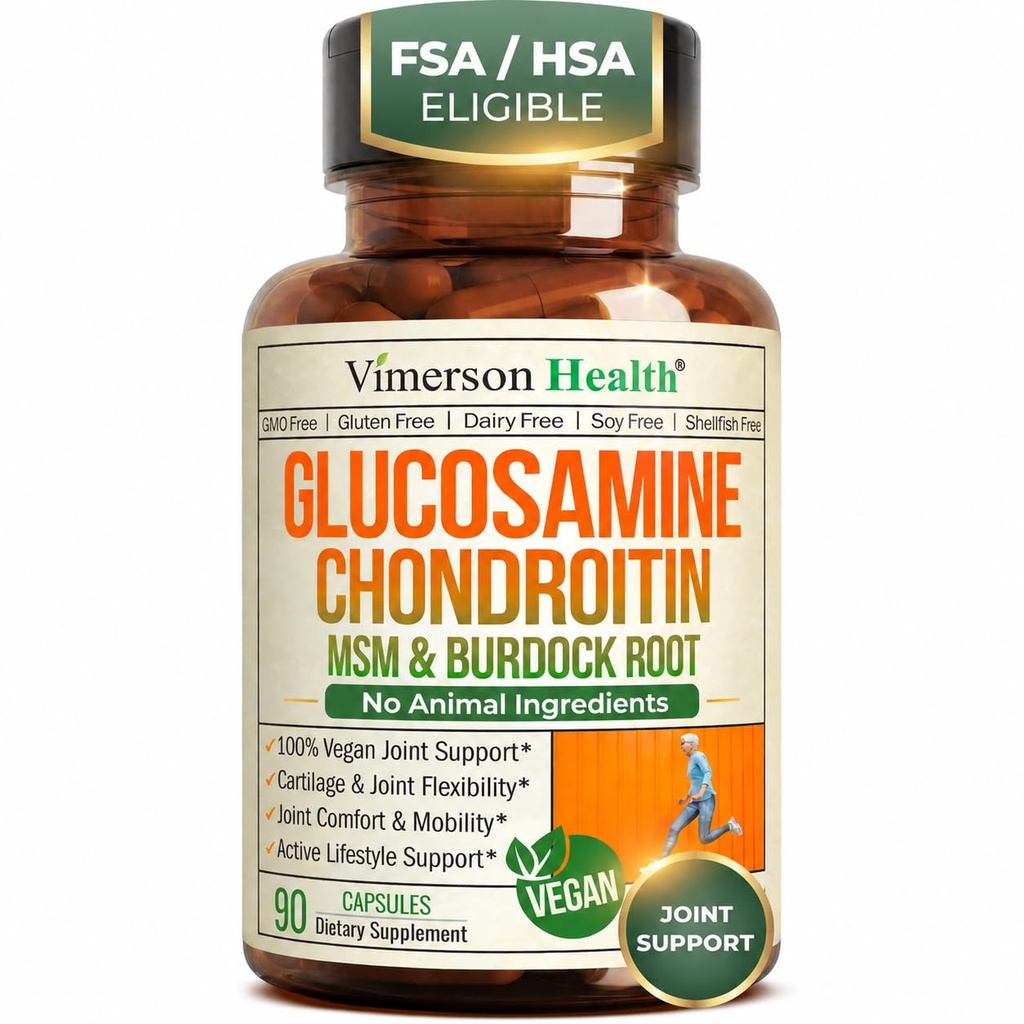 Glucosamina Condroitin HSH – Suplemento de Apoio Conjunto para Mulheres e Homens com Sulfato de Glucosamina 1500 mg, Condroitina e HSH – para Cartilagem, Saúde Comum e Flexibilidade – 90 Cápsulas, Vegan