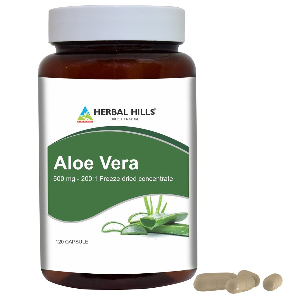 HERBAL HILLS Aloe Vera Cápsulas (Aloe barbadensis) □ 120 Cápsulas (500 mg)