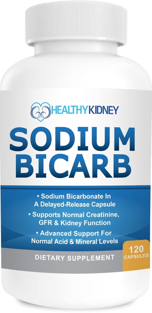 Bicarbonato de sódio 650mg Cápsulas de liberação tardia para apoiar função renal normal e suplemento de saúde renal. Bicarbonato de sódio projetado para suporte renal, alívio ácido, alcalinidade 120 comprimidos