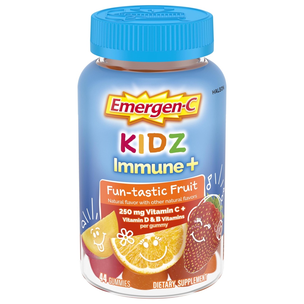 Emergen-C Kidz Vitamina C Imune Suport Gummies Fun-Tastic Fruit 44CT inclui zinco, manganês, vitaminas B e vitamina D para voltar à escola Essentials