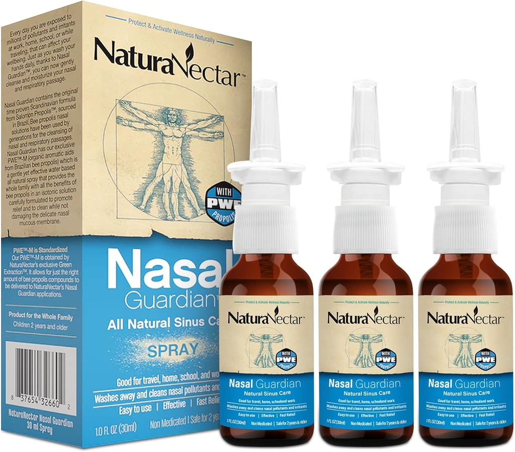 NaturaNectar Abelha Própolis Pulverização nasal Salina Sinus Rinse & Alívio .Própolis & Ingredientes Brasileiros Puros .
