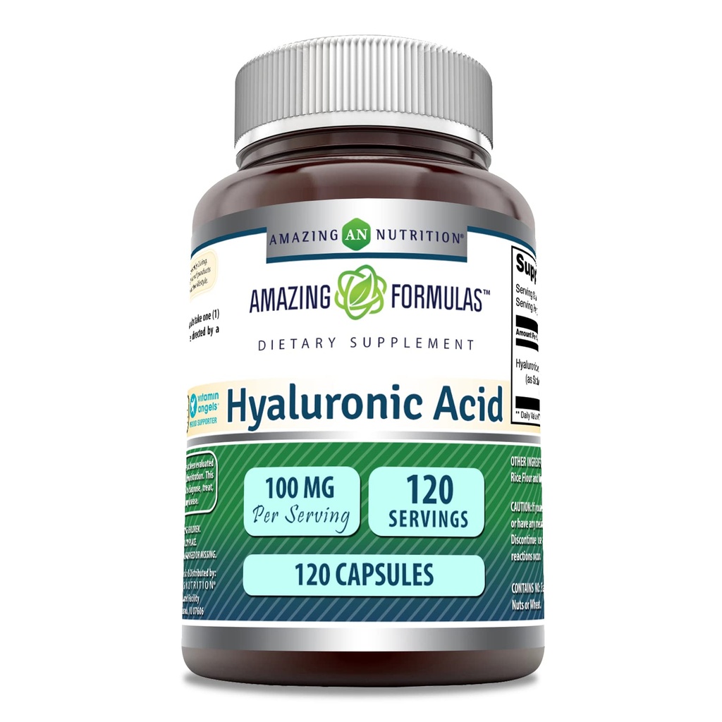 Fórmulas surpreendentes Ácido hialurônico 100 Mg Suplemento . Cápsulas . Não-GMO .Gluten-Free . Made in USA (1 Pack .