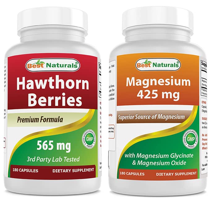 Melhor Naturals Hawthorn Berry 565 mg & Magnésio Glicinato 425 mg