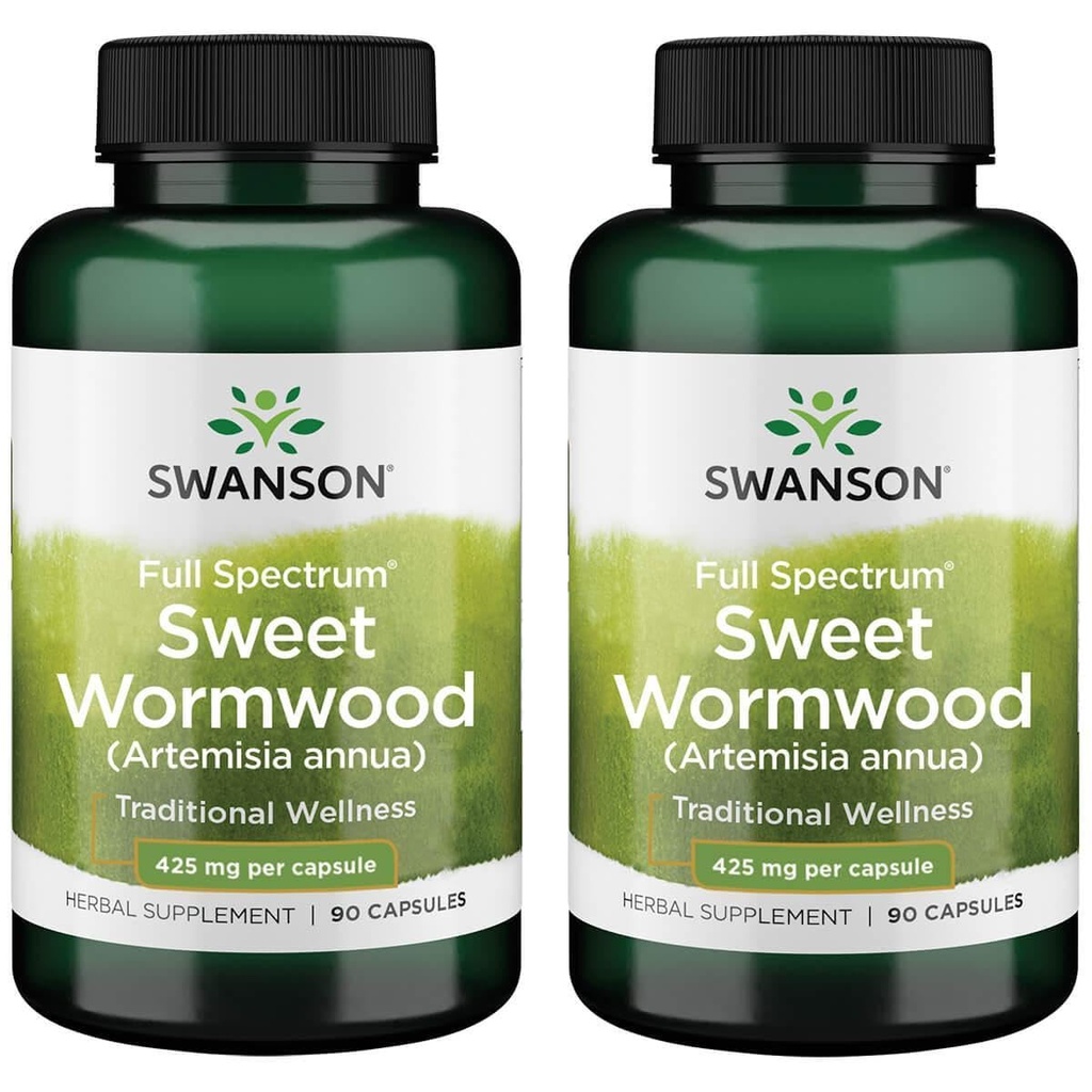 Swanson Sweet Wormwood - Pode promover a saúde GI Gut, equilíbrio microbial e apoio digestivo à saúde - Suplemento de ervas com Artemisinin - (90 cápsulas, 425mg cada) 2 embalagem
