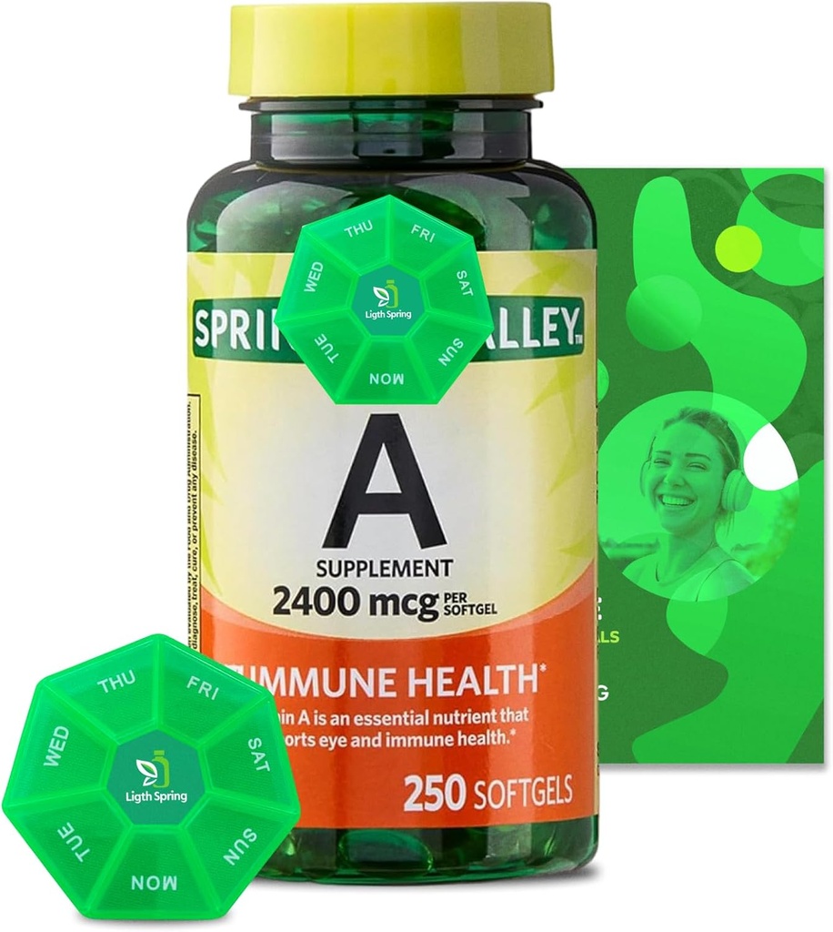 Suplemento de vitamina A 2400 mcg, 250 Softgels com pacote Vitaminas e Minerais exclusivos - A a Z - Guia Melhor Ligth & Spring