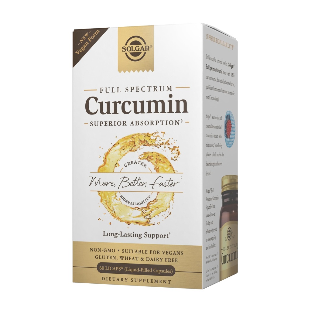 Solgar Full Spectrum Curcumin - 60 LiCaps - Absorção Superior - Cérebro, Joint & Imune Health - Não-GMO, Vegan, Glúten Livre, Leite Livre - 60 Servimentos