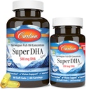 Carlson - Super DHA Gems, 500 mg Suplementos DHA, 640 mg ácidos gordos, Wild-Caught Norueguês Arctic Fish Oil Concentrate, Sustainablely Sourced Nordic Fish Oil Cápsulas, 60+20 Softgels