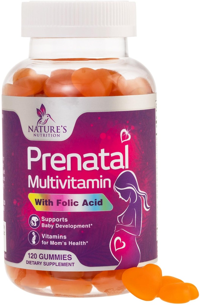 Vitaminas Pré-Natais para Mulheres 1335mcg - Gummy de Vitaminas de Gravidez com Ácido Fólico, Vitamina A, C, D3, B12, B6 - Gummy de Multivitamina de Pré-Natal para Apoio Fetal, Grávida e Enfermagem Mulheres - 120 Gummies