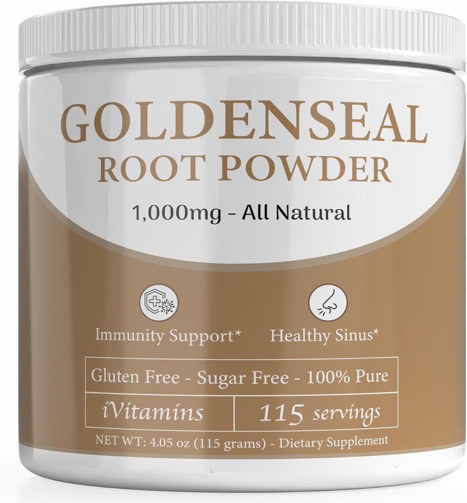 Golden Seal Powder - Golden Seal Powder for Sinus - Goldenseal - Echinacea Goldenseal - Goldenseal Root - Goldenseal Root Powder Organic - 1000mg por serviço - 115 Servings