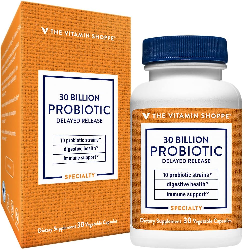 A Vitamina Shoppe Probiótico Release Atrasado 30 bilhões - com 10 probiótico Strains para apoiar Digestivo, Imune & Vaginal Saúde ou Levedura Desbalance - prateleira estável (30 bonés vegetarianos)