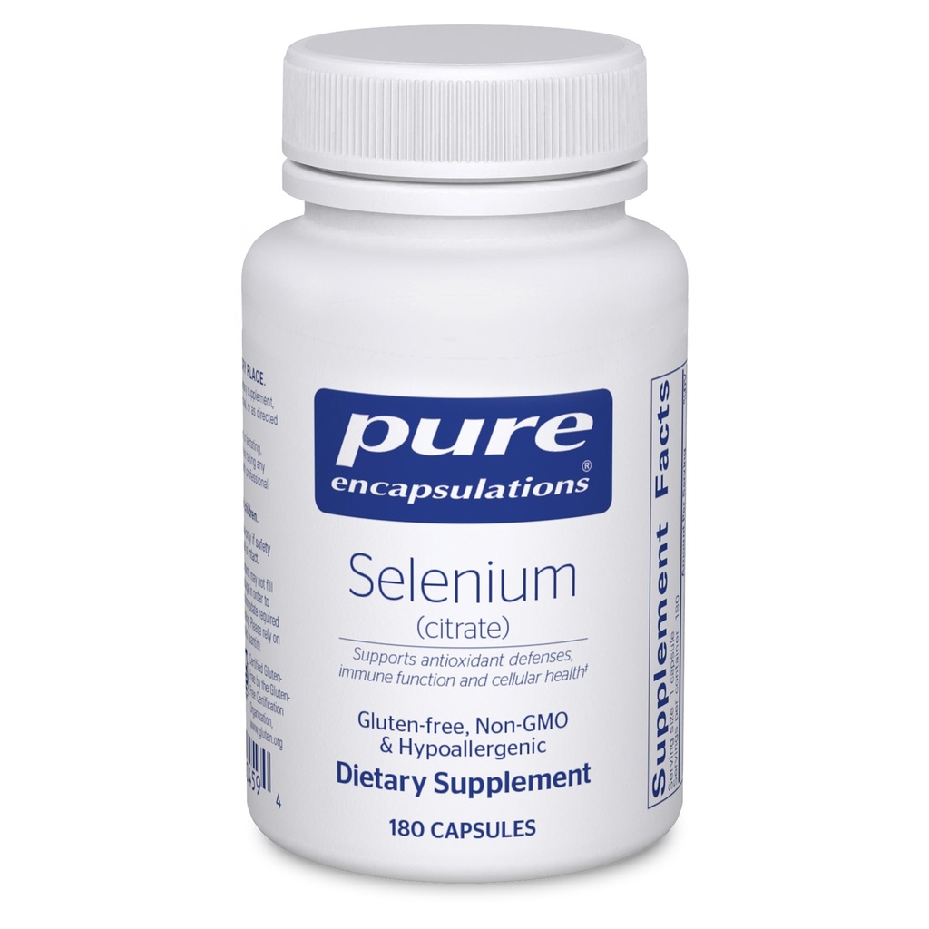Encapsulamentos puros Selênio (Citrato) - para suporte do sistema imunológico e saúde celular - Suplemento antioxidante - Suporta fluxo de sangue* - Glúten grátis & Vegan - 180 Cápsulas
