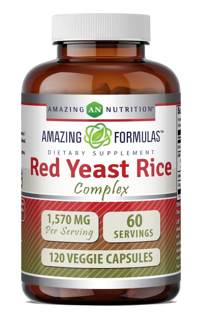 Fórmulas surpreendentes Red Yeast Rice Complex 1570 Mg Per Serving 120 Cápsulas Veggie com Ácido Alfa Lipóico, CoQ10, Extrato de cardo de leite, Made in USA