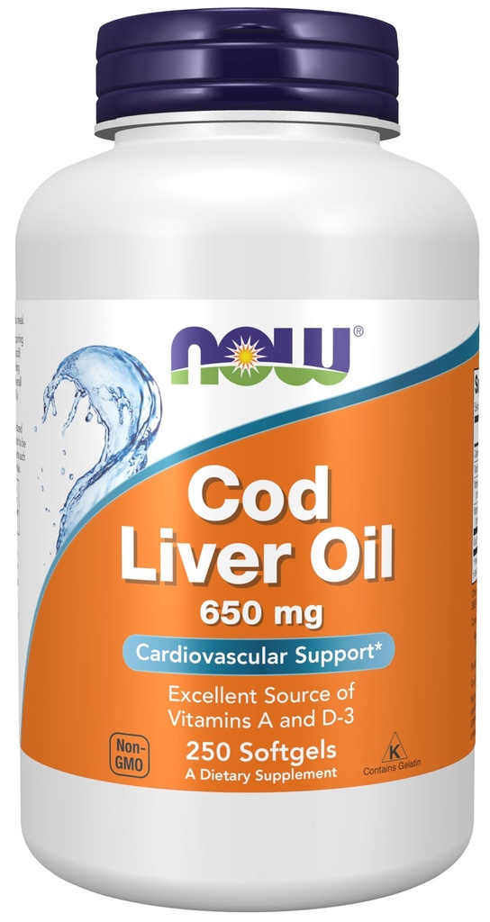 AGORA Alimentos Suplementos, óleo de fígado de bacalhau 650 mg, excelente fonte de vitaminas A e D-3, 250 Softgels