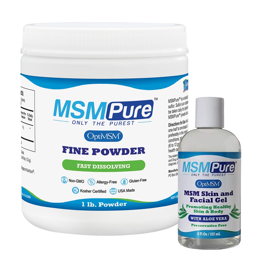 KALA SAÚDE MSMPure HSH Fine Powder 1lb e HSH Gel com pacote orgânico Aloe 8 oz